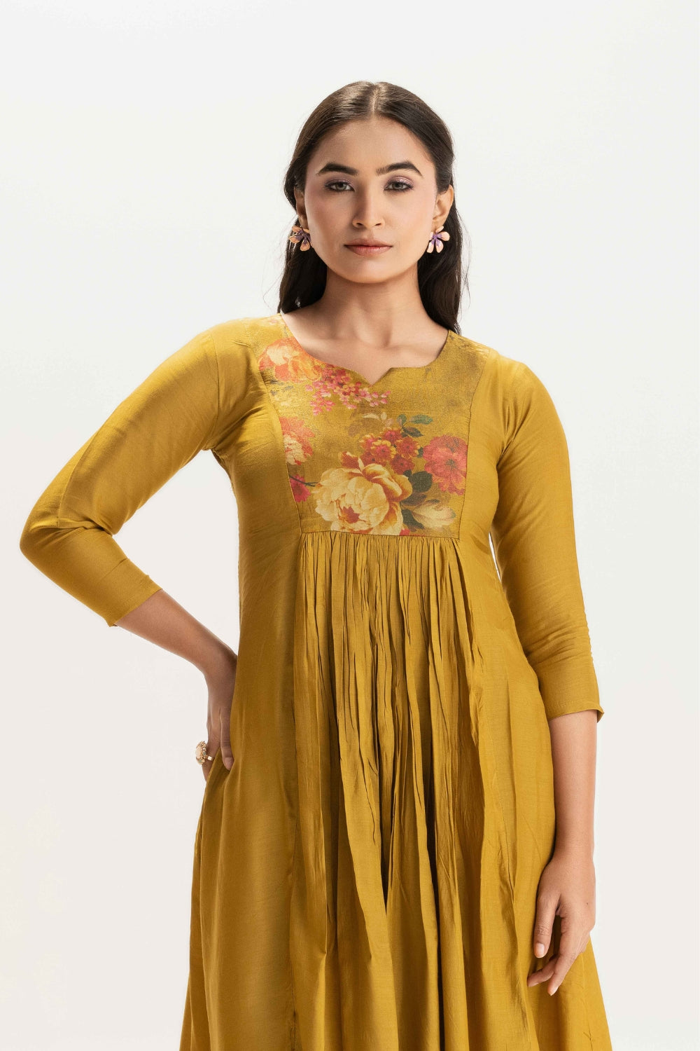 MUSTARD YELLOW FLORAL PATCH WORK DELICATE PURE MUSLIN SOFT CO-ORD SET