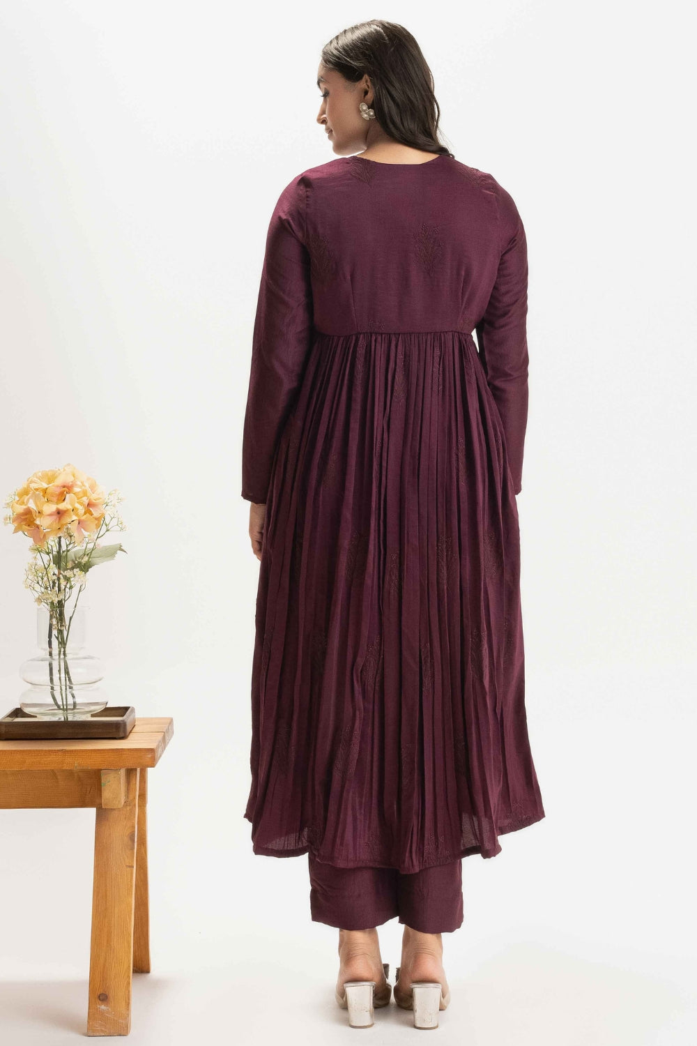 WINE PURE CHINNON COTTON EMBROIDERED SUIT (WITHOUT DUPATTA)