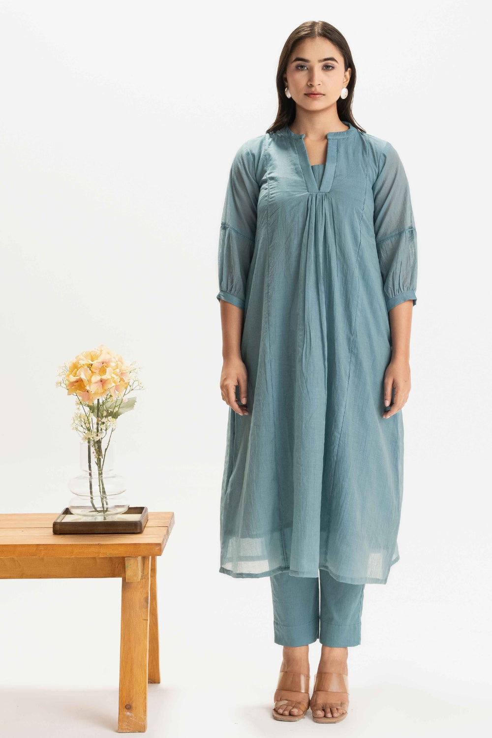 BLUE PURE CHANDERI SOFT CO-ORD SET