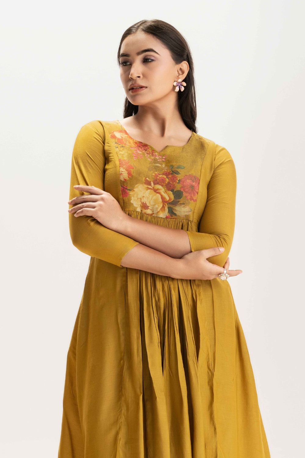 MUSTARD YELLOW FLORAL PATCH WORK DELICATE PURE MUSLIN SOFT CO-ORD SET