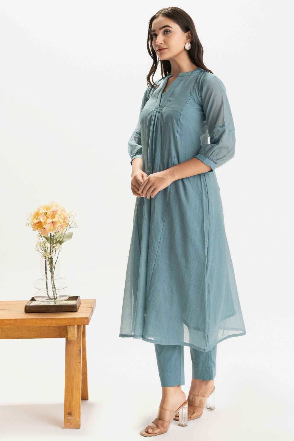 BLUE PURE CHANDERI SOFT CO-ORD SET
