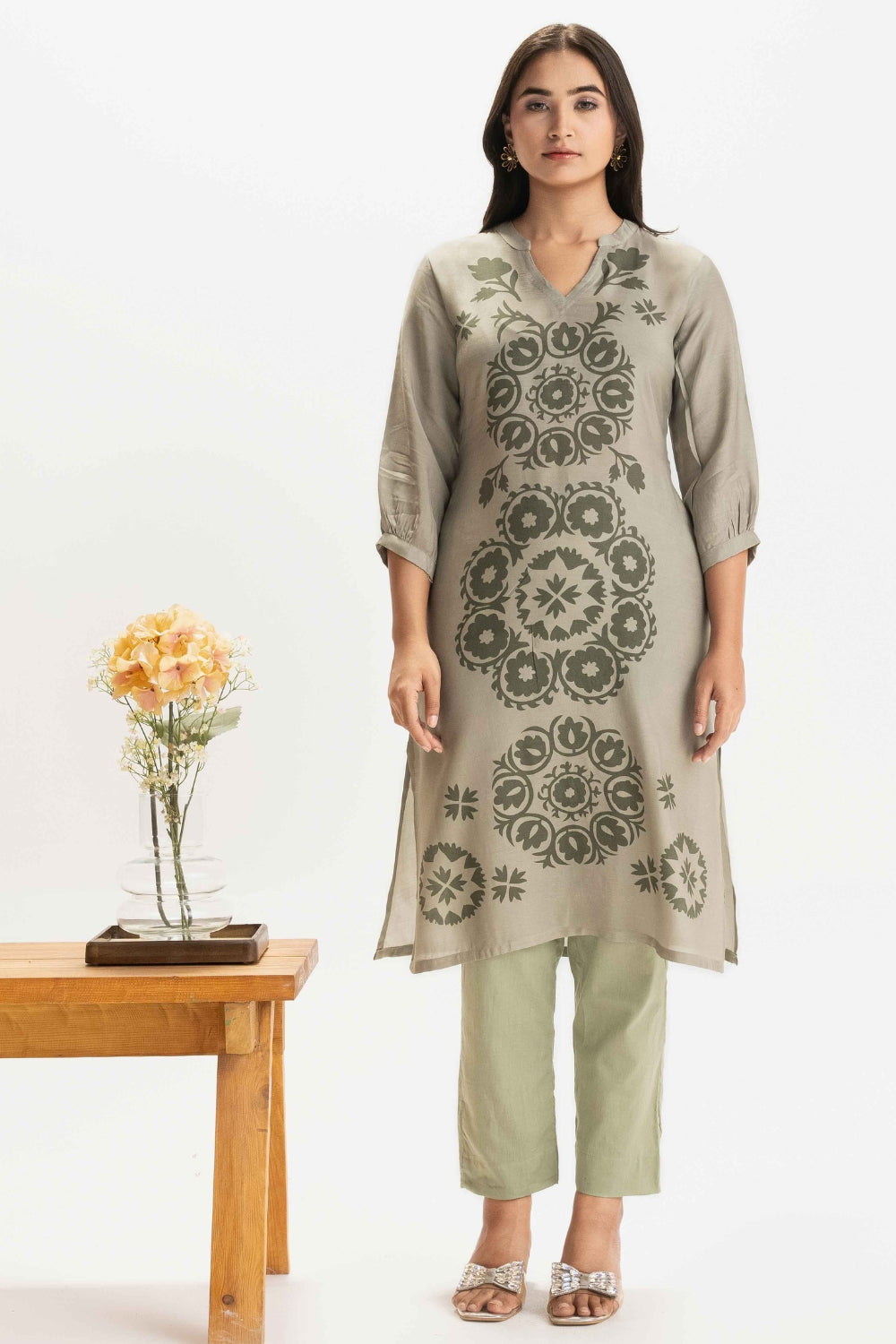 SAGE GREEN DELICATE PURE MUSLIN SOFT KURTA AND PANT