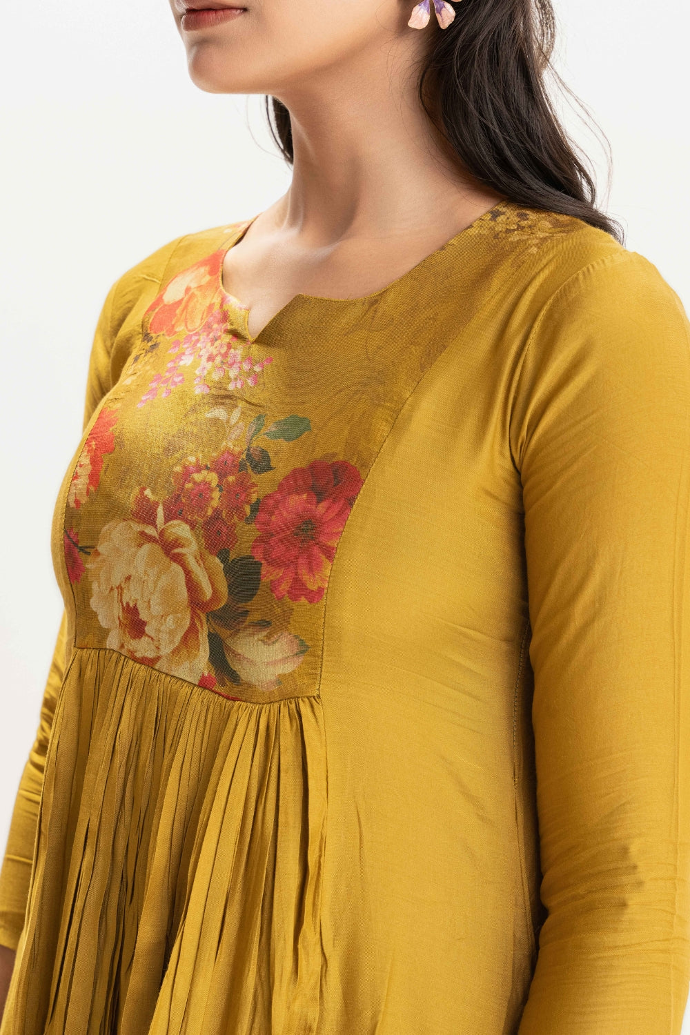 MUSTARD YELLOW FLORAL PATCH WORK DELICATE PURE MUSLIN SOFT CO-ORD SET