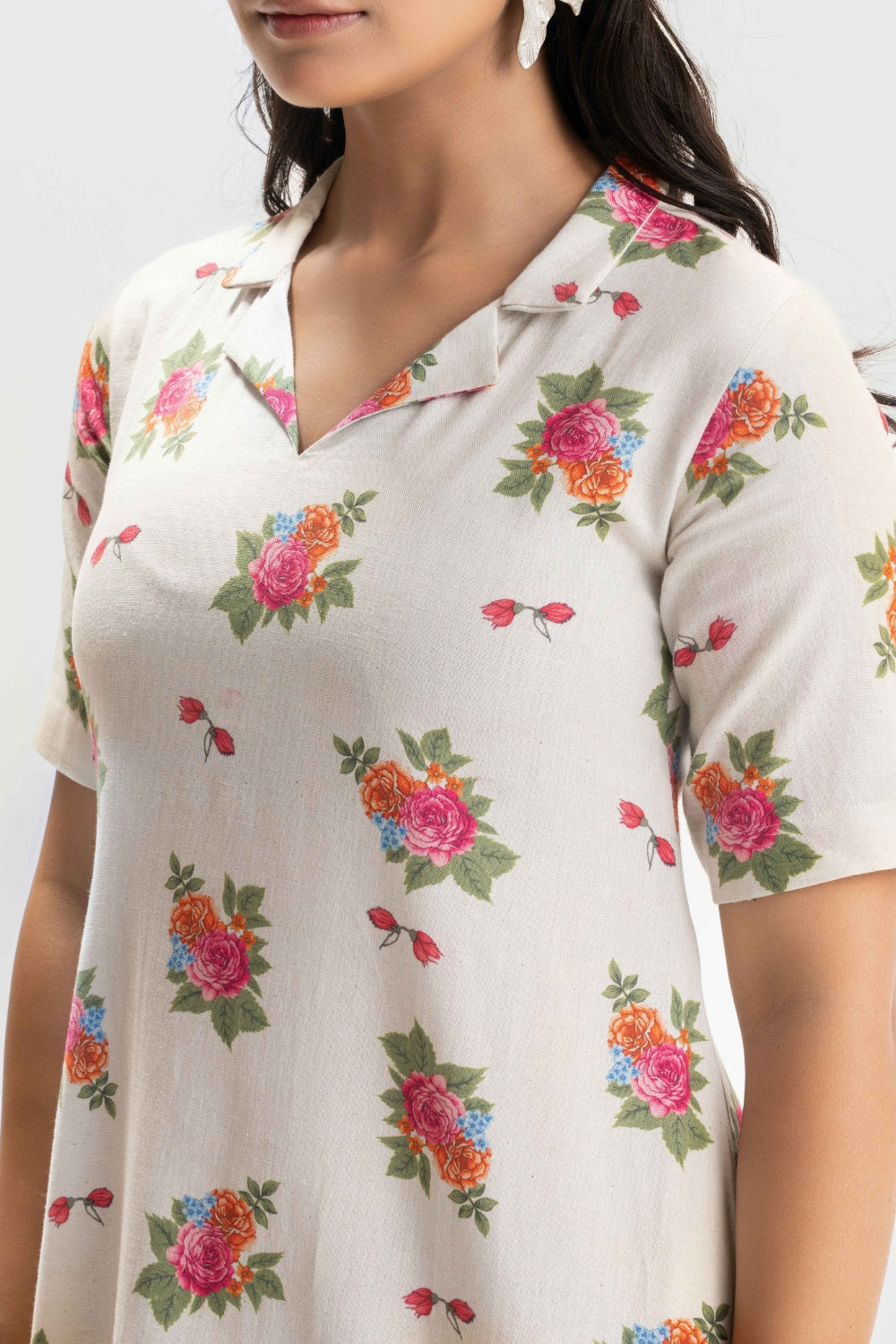 WHITE PURE KHADI FLORAL SOFT DRESS