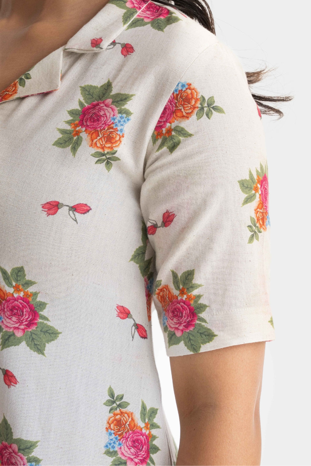 WHITE PURE KHADI FLORAL SOFT DRESS