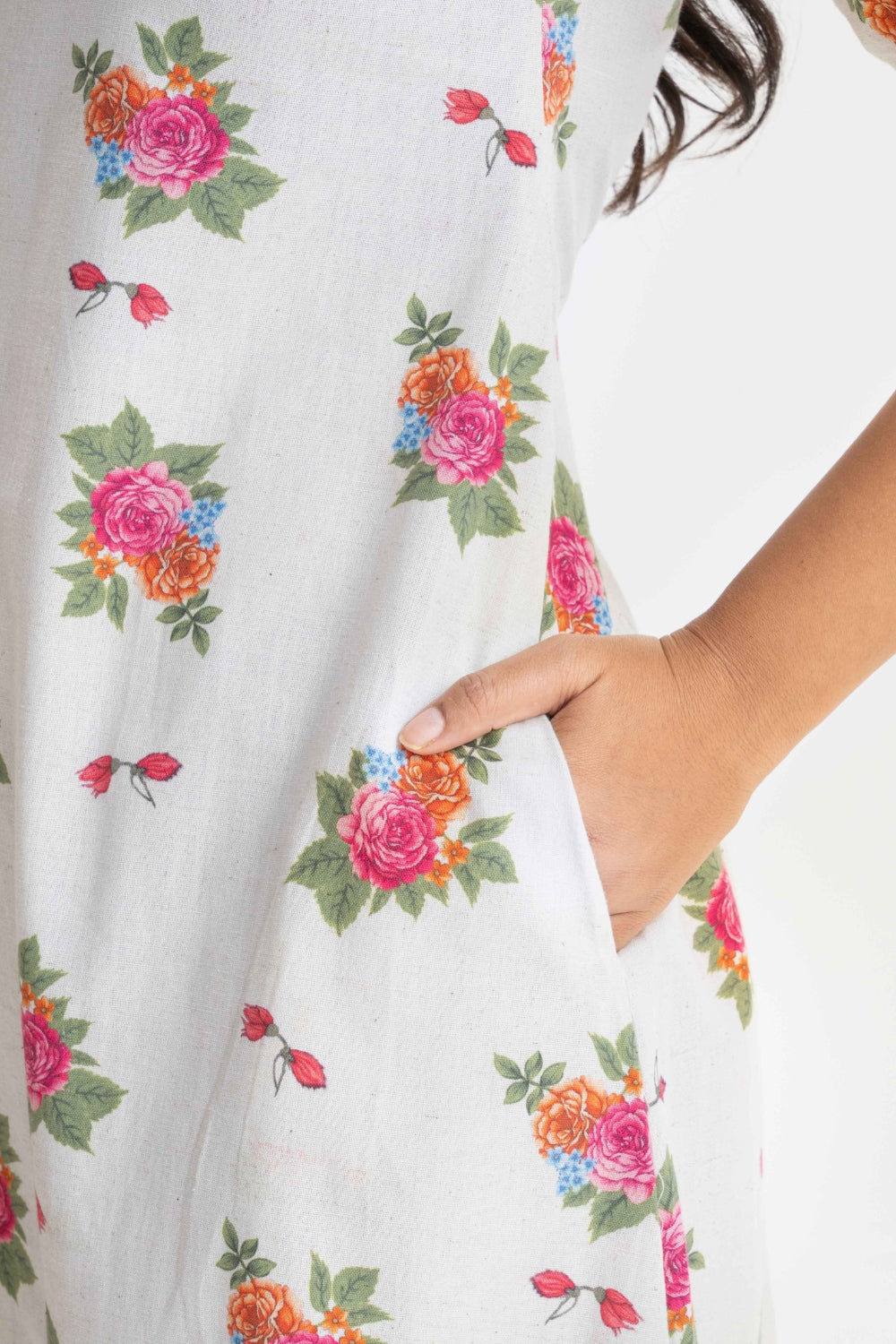 WHITE PURE KHADI FLORAL SOFT DRESS