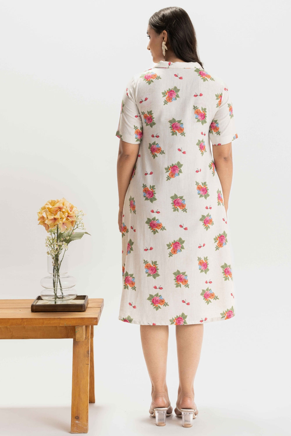 WHITE PURE KHADI FLORAL SOFT DRESS