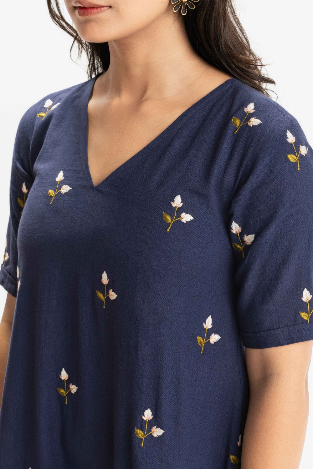 NAVY BLUE KHADI EMBROIDERED SOFT DRESS
