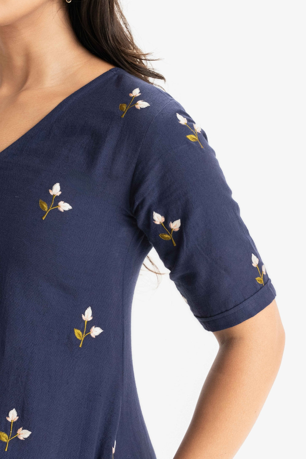 NAVY BLUE KHADI EMBROIDERED SOFT DRESS
