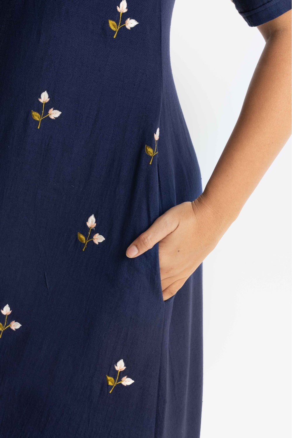 NAVY BLUE KHADI EMBROIDERED SOFT DRESS