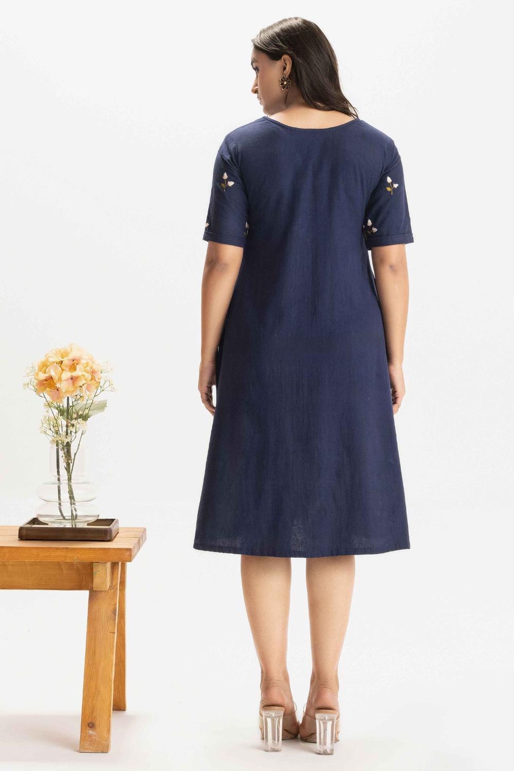 NAVY BLUE KHADI EMBROIDERED SOFT DRESS