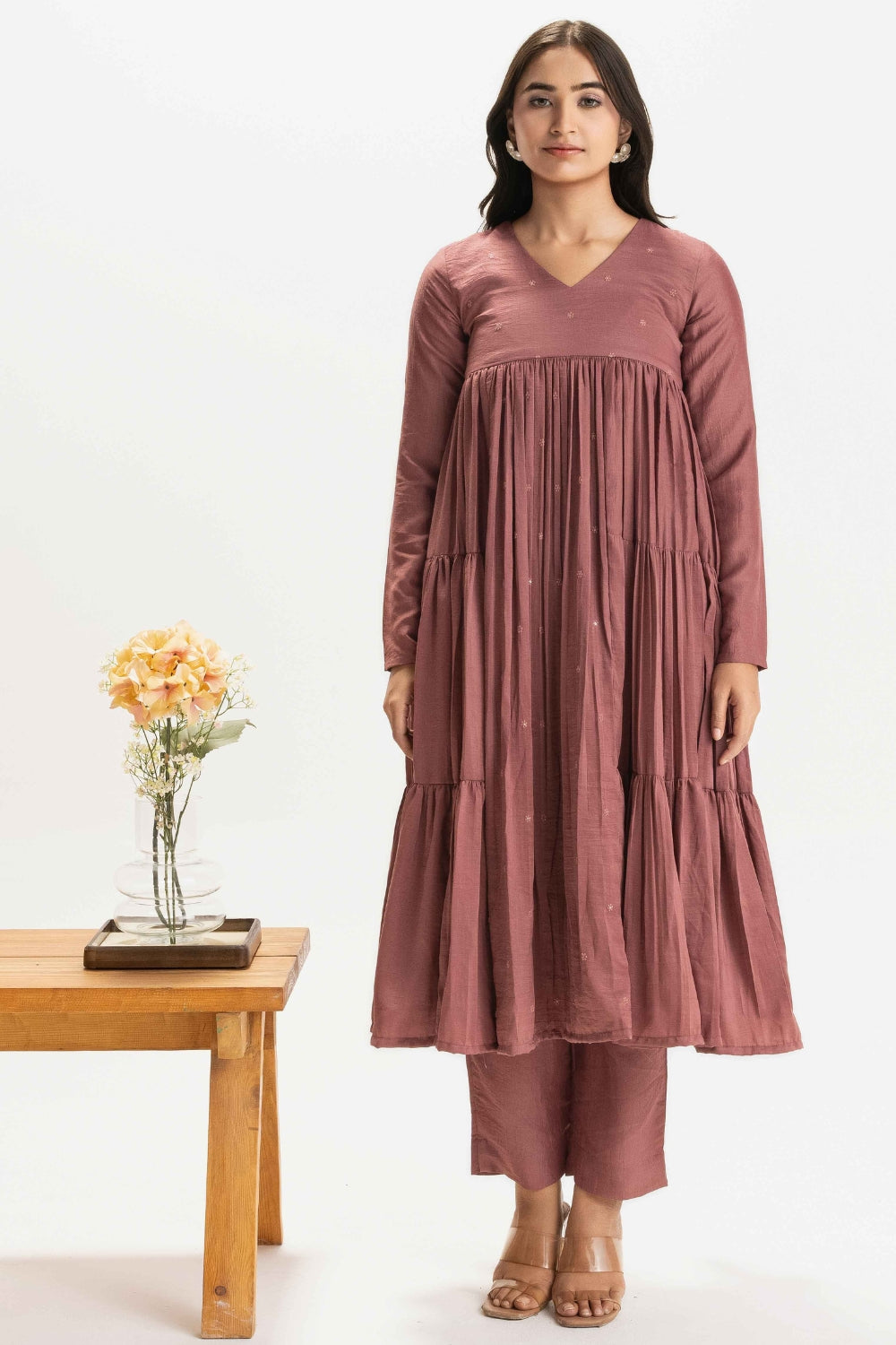 DUSTY ROSE PURE CHINNON COTTON BUTTI WORK FESTIVE SUIT