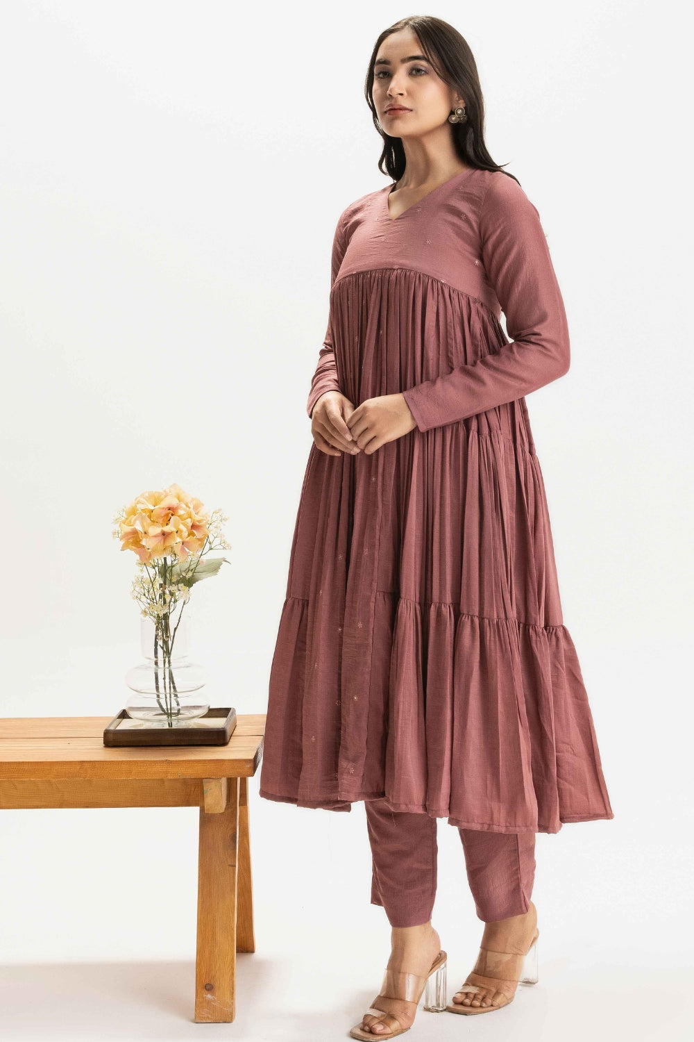 DUSTY ROSE PURE CHINNON COTTON BUTTI WORK FESTIVE SUIT