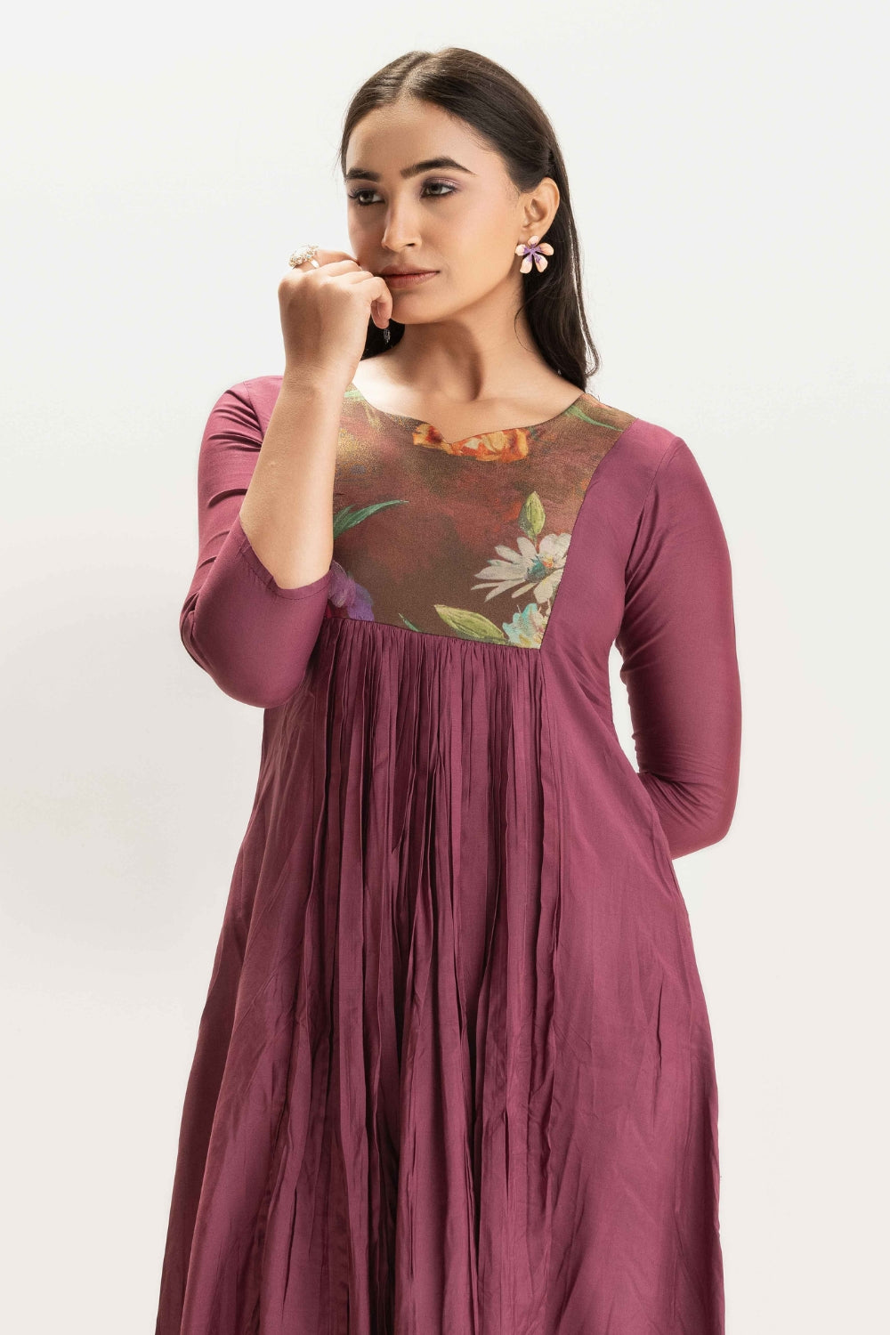 WINE FLORAL PATCH WORK DELICATE PURE MUSLIN SOFT CO-ORD SET