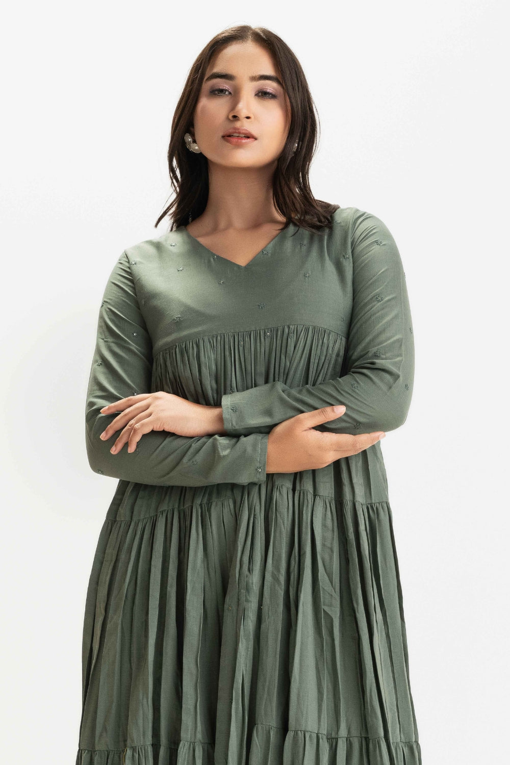 SAGE GREEN PURE CHINNON COTTON BUTTI WORK FESTIVE SUIT