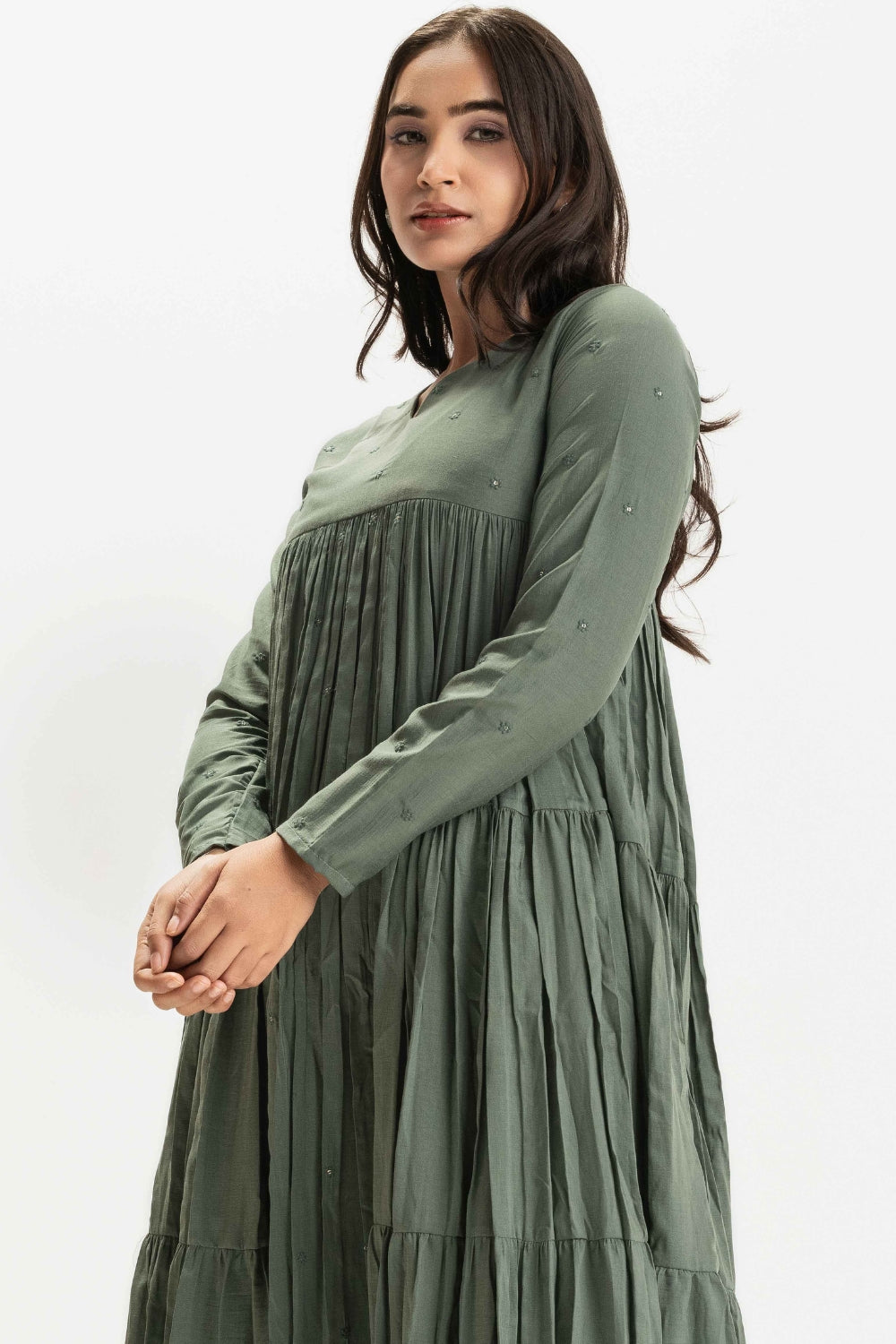 SAGE GREEN PURE CHINNON COTTON BUTTI WORK FESTIVE SUIT