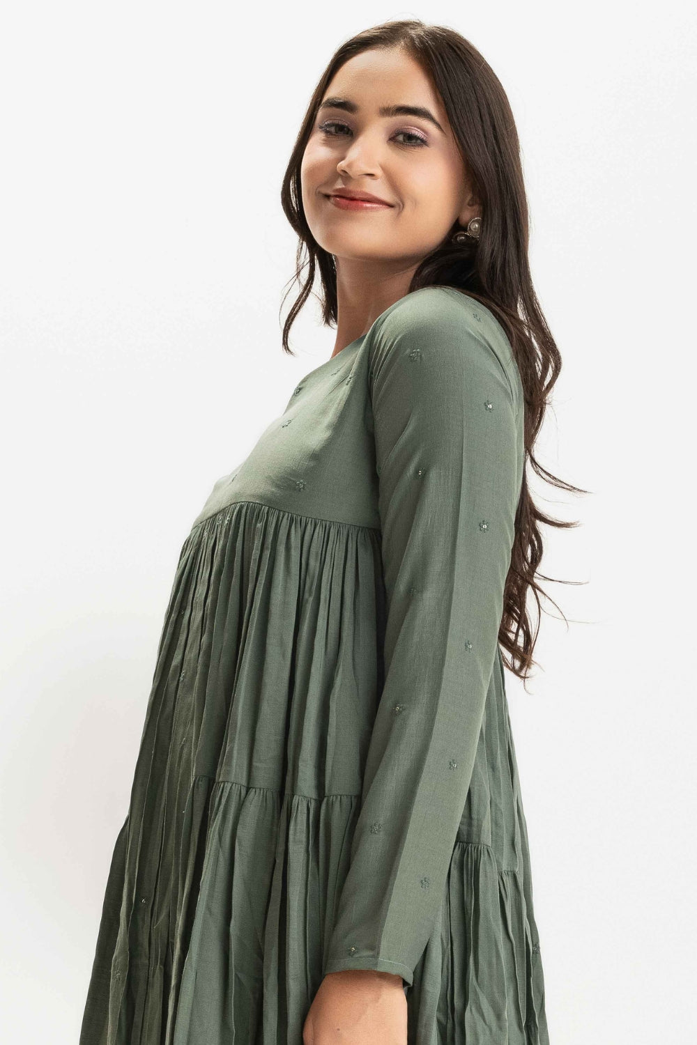 SAGE GREEN PURE CHINNON COTTON BUTTI WORK FESTIVE SUIT