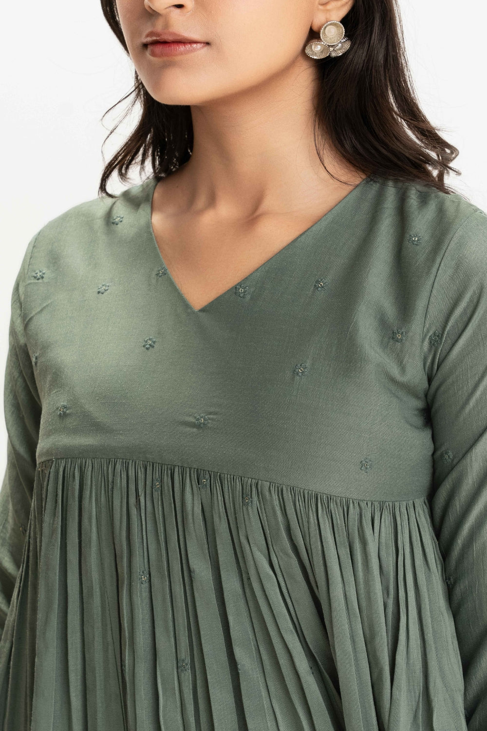 SAGE GREEN PURE CHINNON COTTON BUTTI WORK FESTIVE SUIT