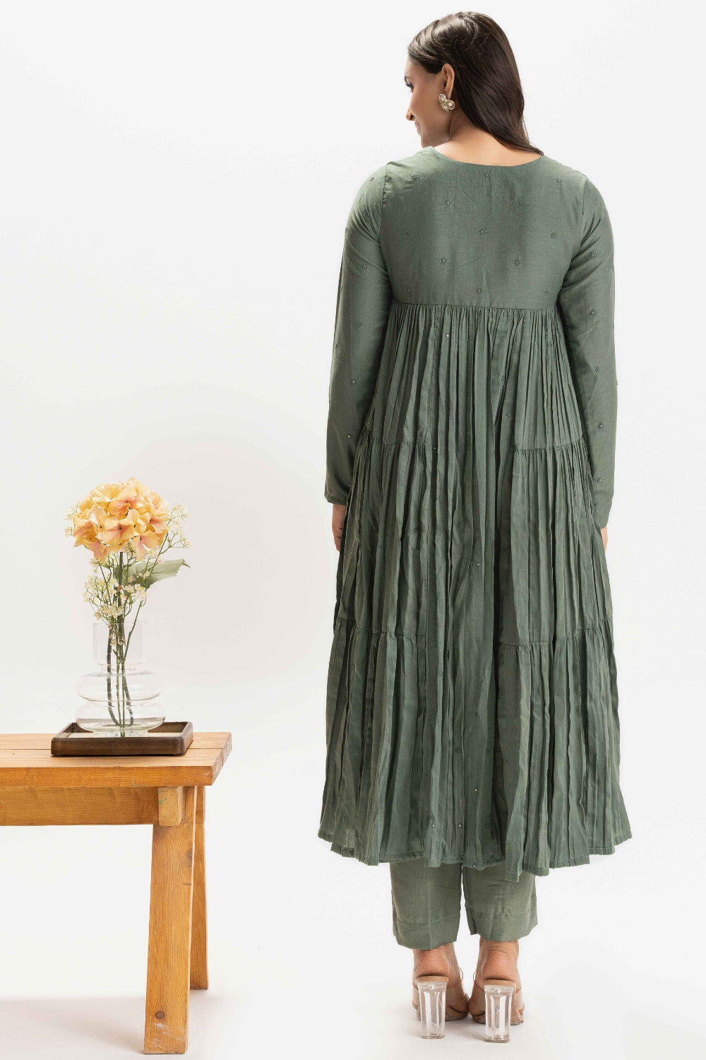 SAGE GREEN PURE CHINNON COTTON BUTTI WORK FESTIVE SUIT