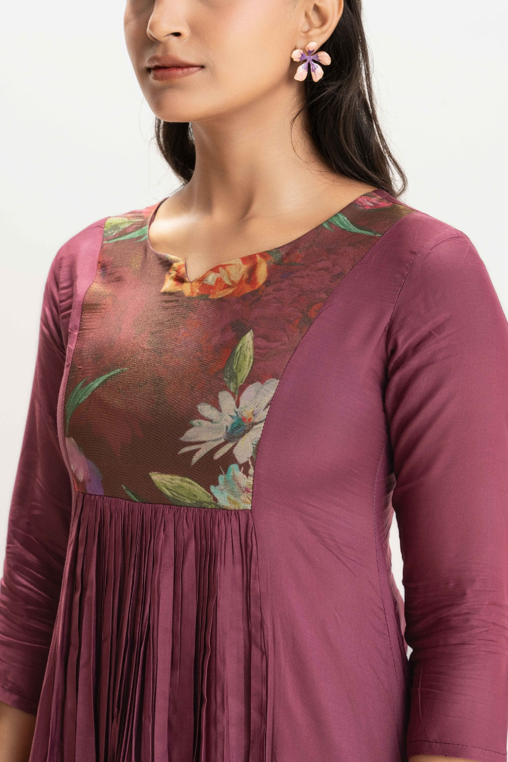 WINE FLORAL PATCH WORK DELICATE PURE MUSLIN SOFT CO-ORD SET