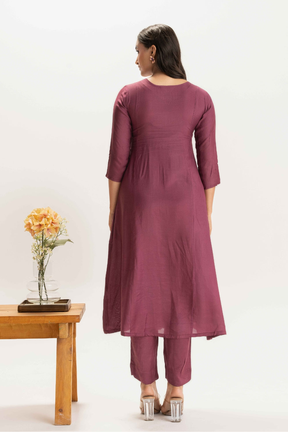 WINE FLORAL PATCH WORK DELICATE PURE MUSLIN SOFT CO-ORD SET