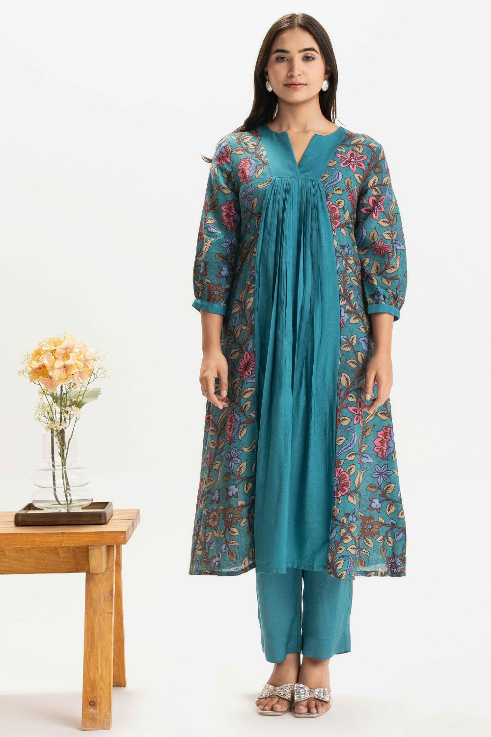 TEAL BLUE DELICATE PURE MUSLIN SOFT CO-ORD SET