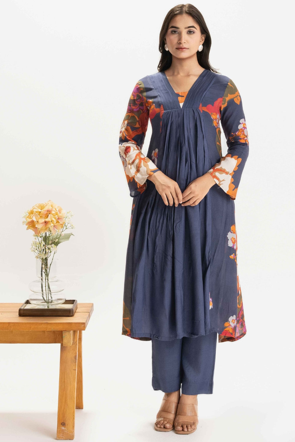 NAVY BLUE DELICATE PURE MUSLIN SOFT CO-ORD SET