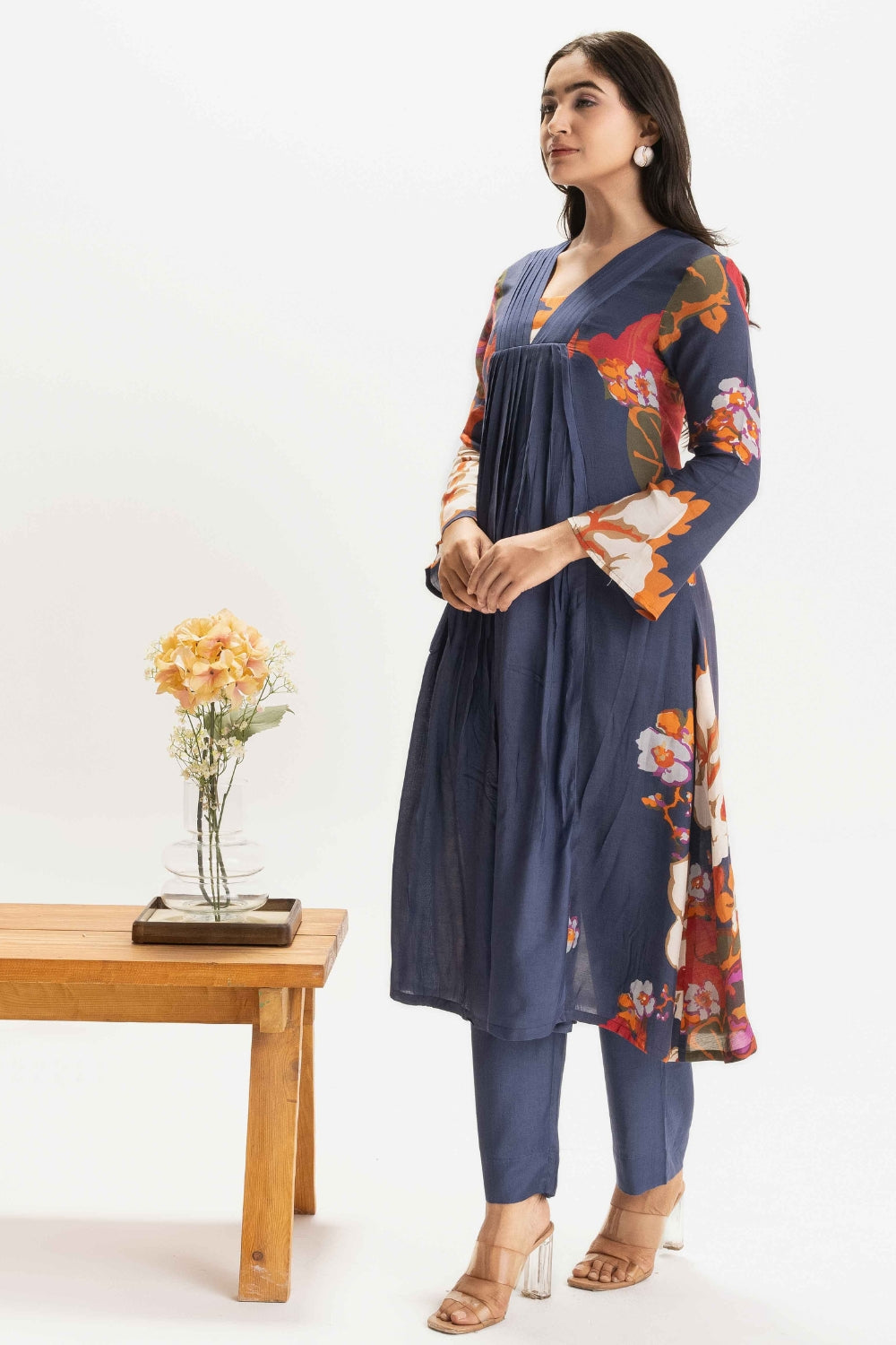 NAVY BLUE DELICATE PURE MUSLIN SOFT CO-ORD SET