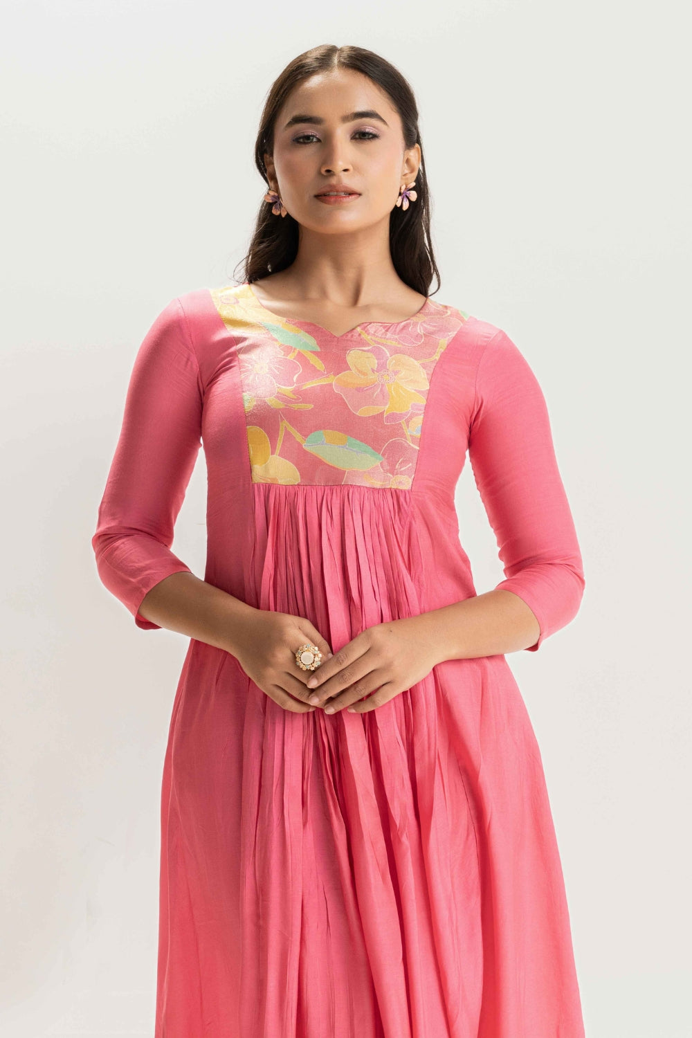 LIGHT PINK FLORAL PATCH WORK DELICATE PURE MUSLIN SOFT CO-ORD SET