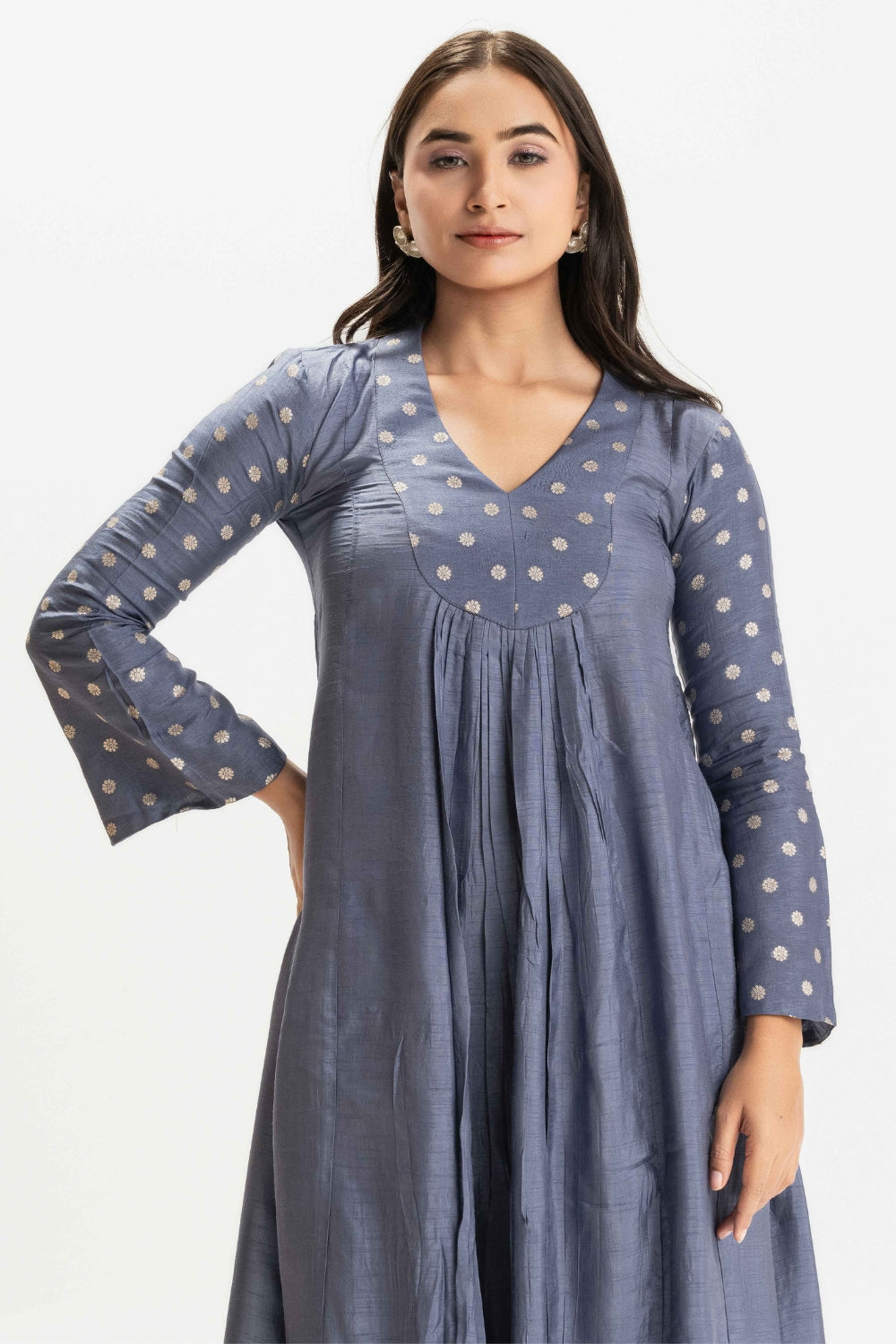 STEEL BLUE BUTTI WORK DELICATE PURE MUSLIN SOFT CO-ORD SET