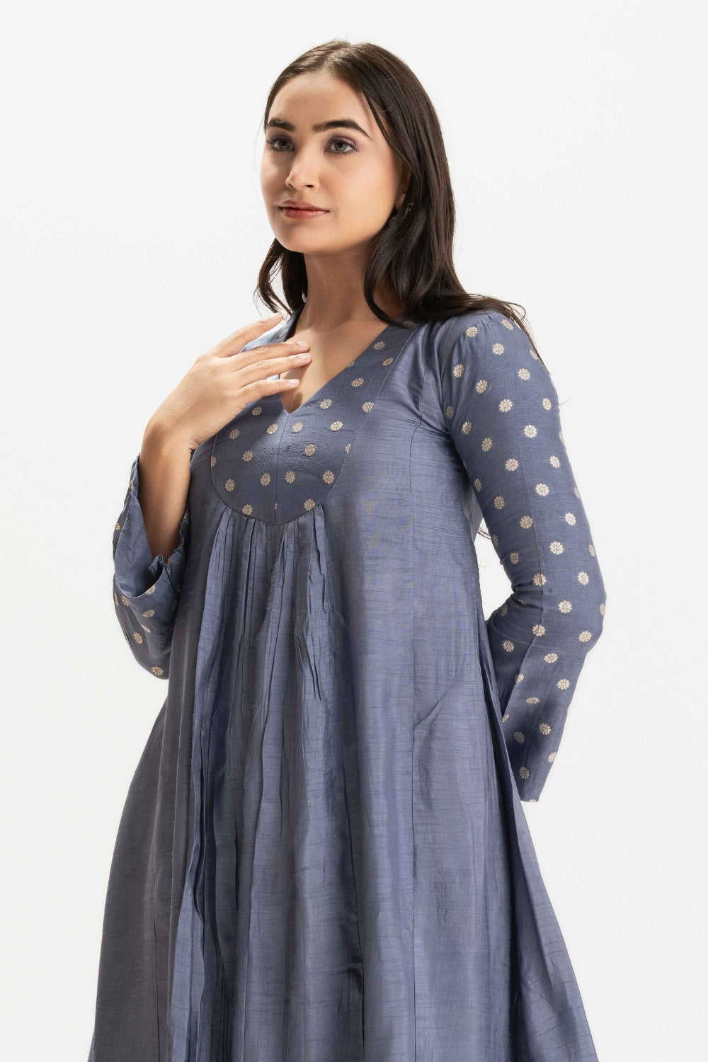 STEEL BLUE BUTTI WORK DELICATE PURE MUSLIN SOFT CO-ORD SET