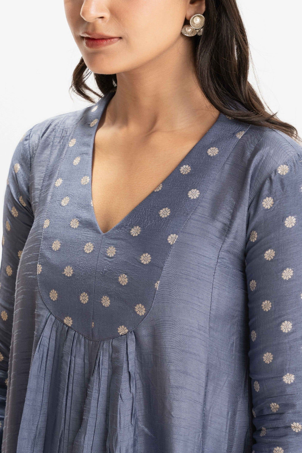 STEEL BLUE BUTTI WORK DELICATE PURE MUSLIN SOFT CO-ORD SET