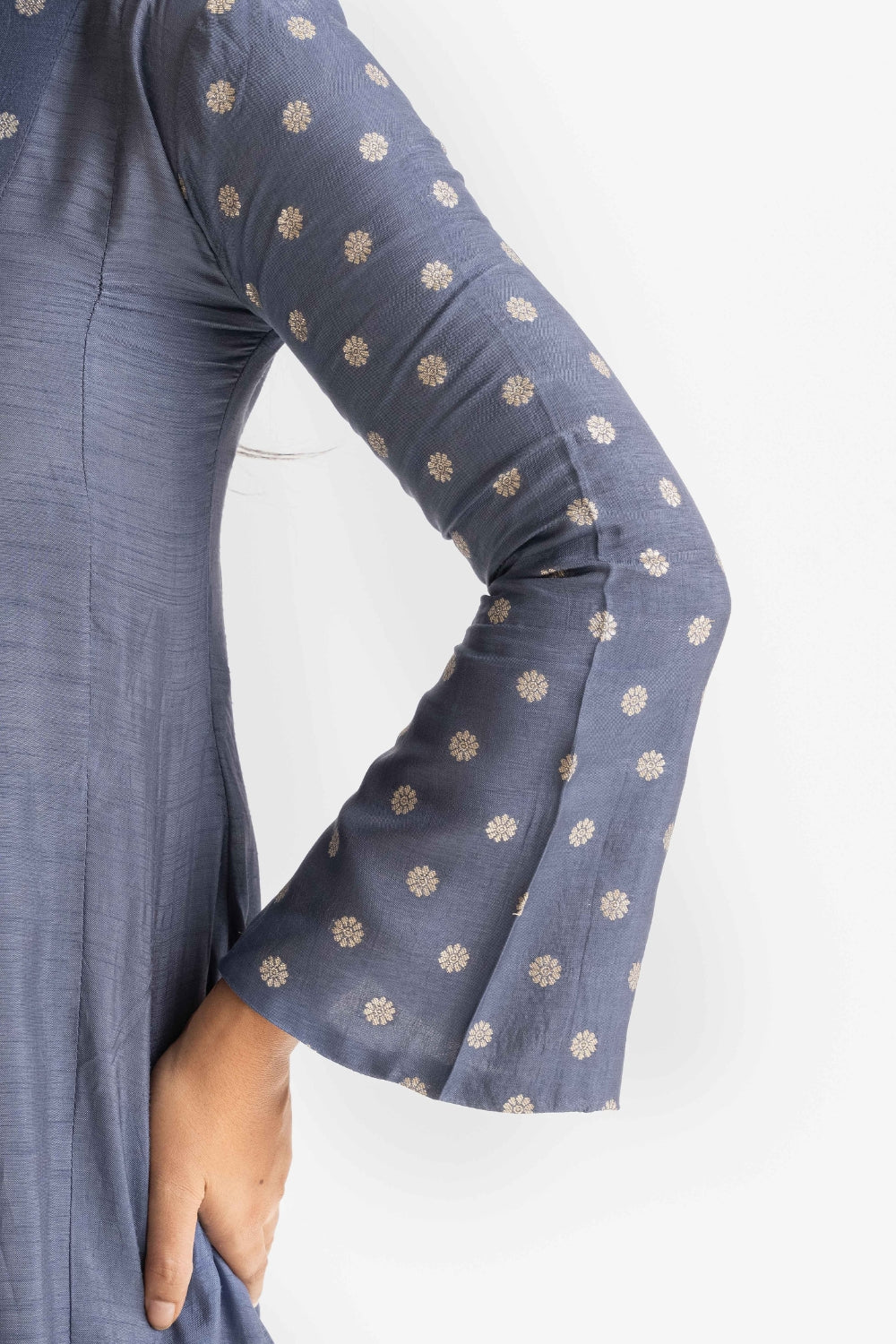 STEEL BLUE BUTTI WORK DELICATE PURE MUSLIN SOFT CO-ORD SET