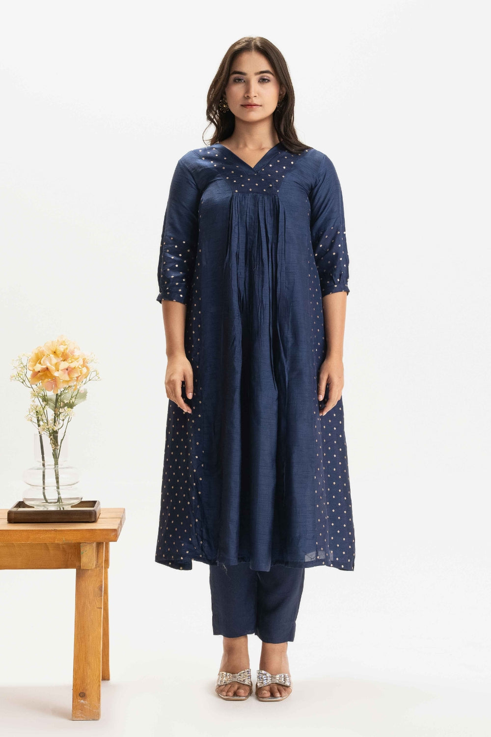 DEEP BLUE DOLA SILK BROCADE WORK CO-ORD SET