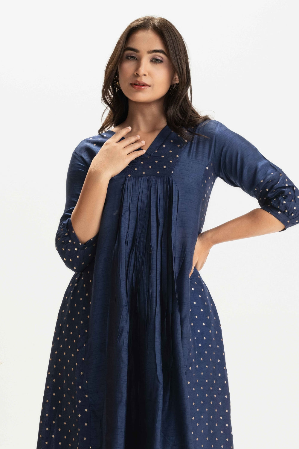 DEEP BLUE DOLA SILK BROCADE WORK CO-ORD SET