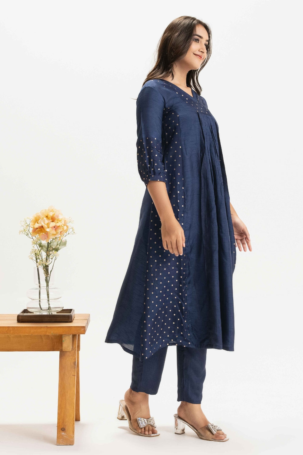 DEEP BLUE DOLA SILK BROCADE WORK CO-ORD SET