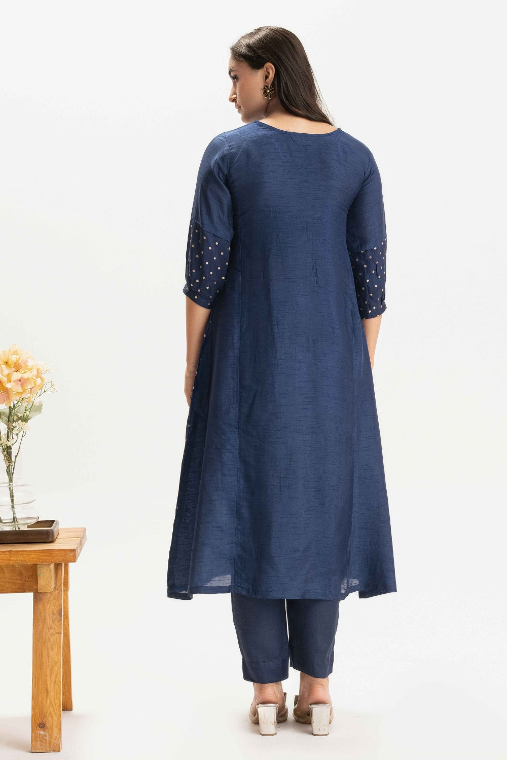 DEEP BLUE DOLA SILK BROCADE WORK CO-ORD SET