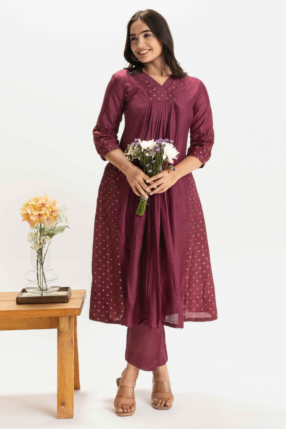 DEEP WINE DOLA SILK BROCADE WORK CO-ORD SET