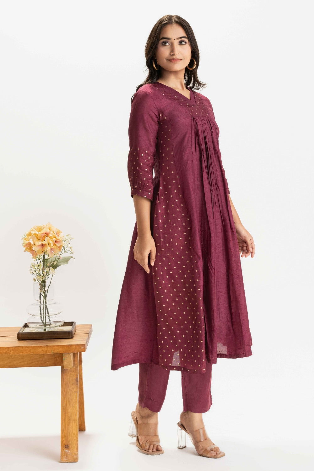 DEEP WINE DOLA SILK BROCADE WORK CO-ORD SET