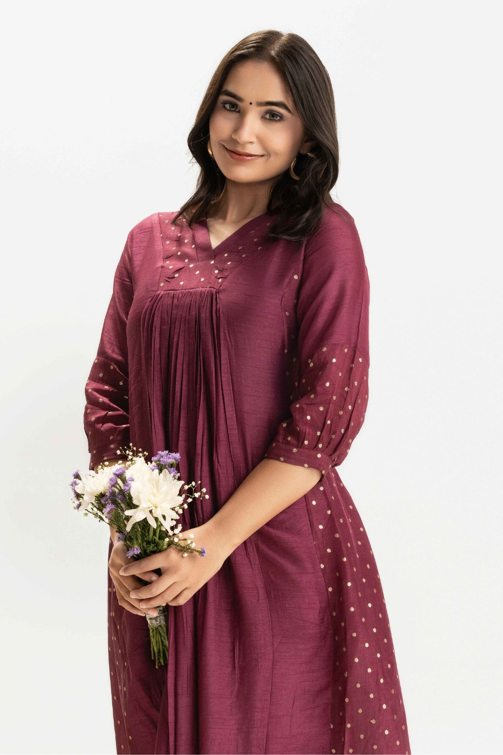 DEEP WINE DOLA SILK BROCADE WORK CO-ORD SET