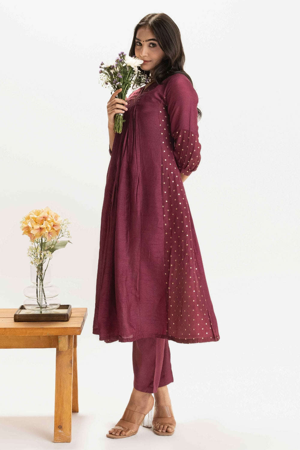 DEEP WINE DOLA SILK BROCADE WORK CO-ORD SET