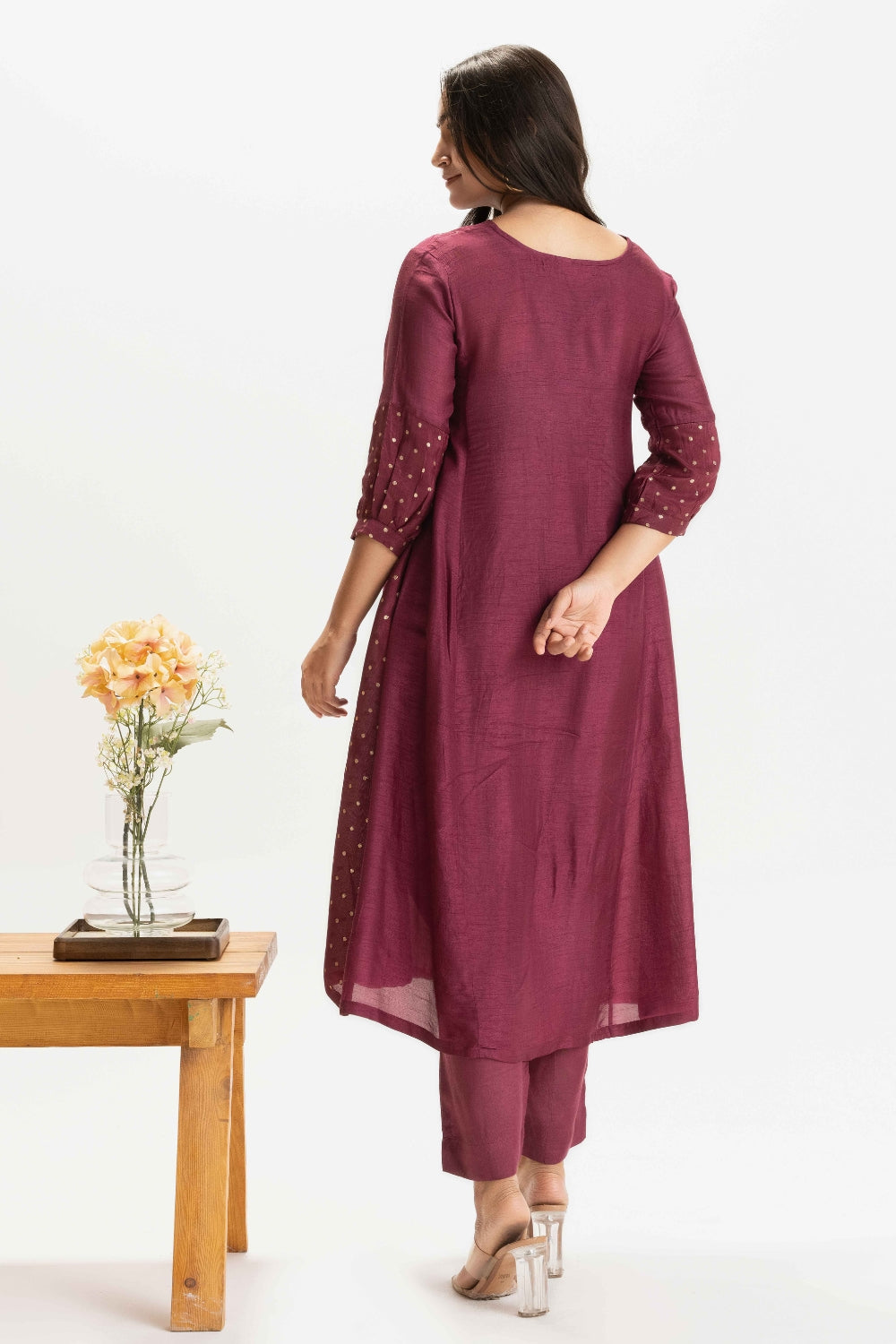 DEEP WINE DOLA SILK BROCADE WORK CO-ORD SET