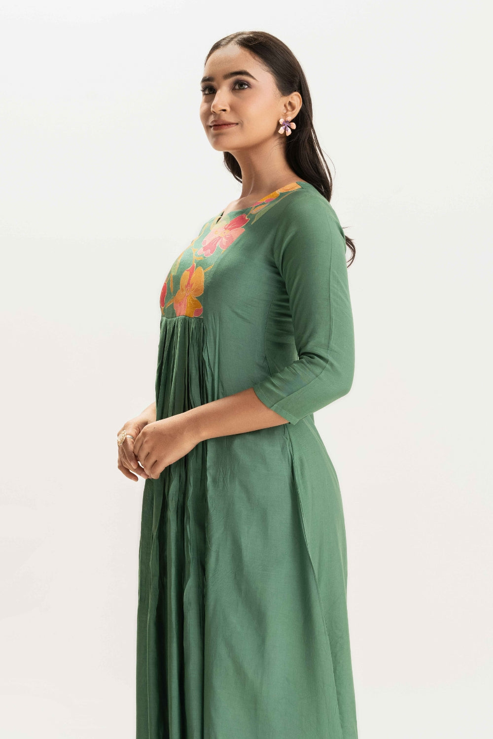 GREEN FLORAL PATCH WORK DELICATE PURE MUSLIN SOFT CO-ORD SET