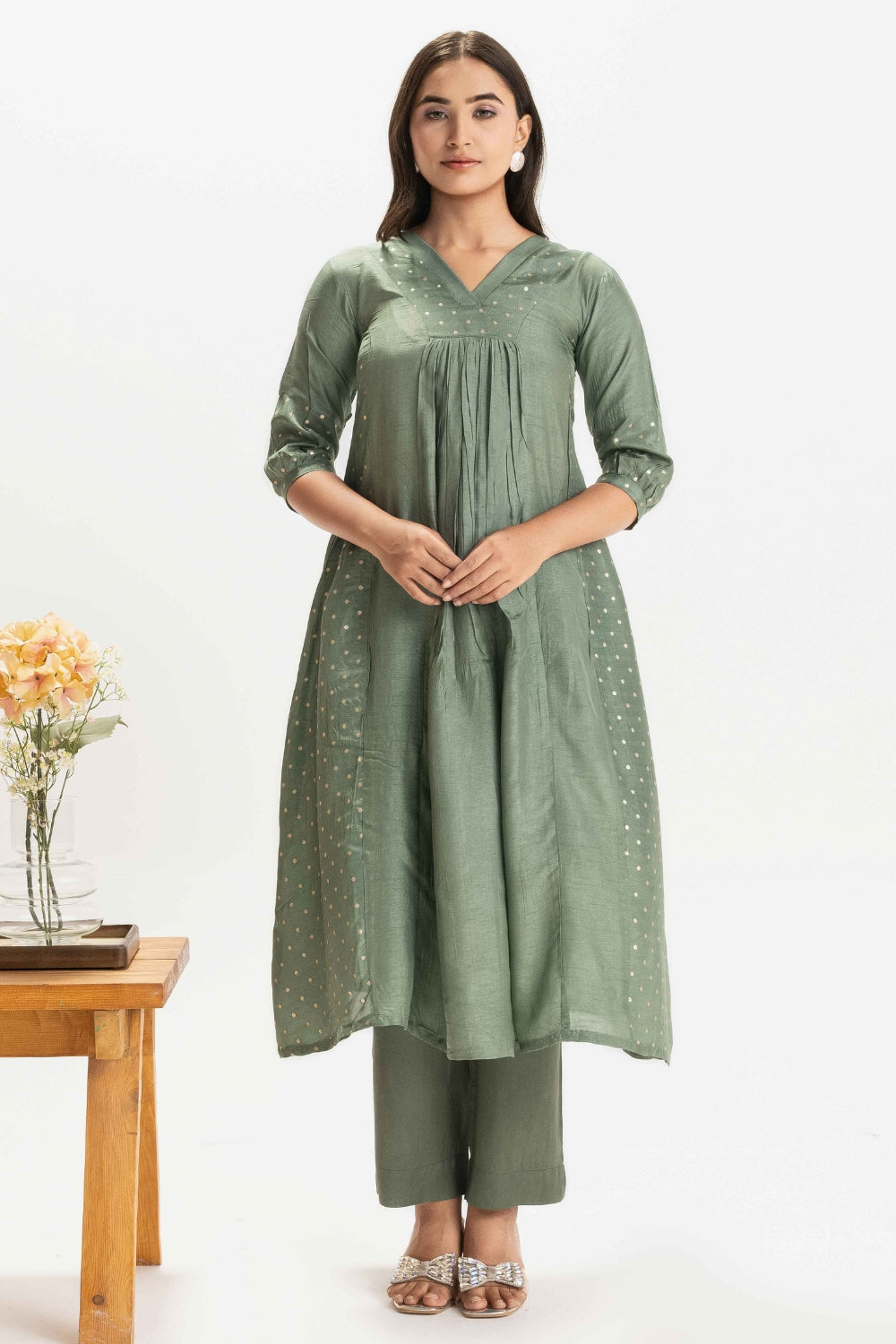 SAGE GREEN DOLA SILK BROCADE WORK CO-ORD SET