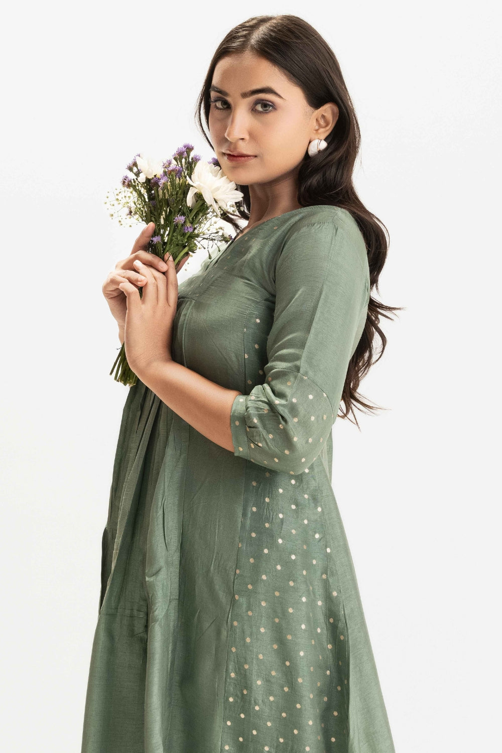 SAGE GREEN DOLA SILK BROCADE WORK CO-ORD SET