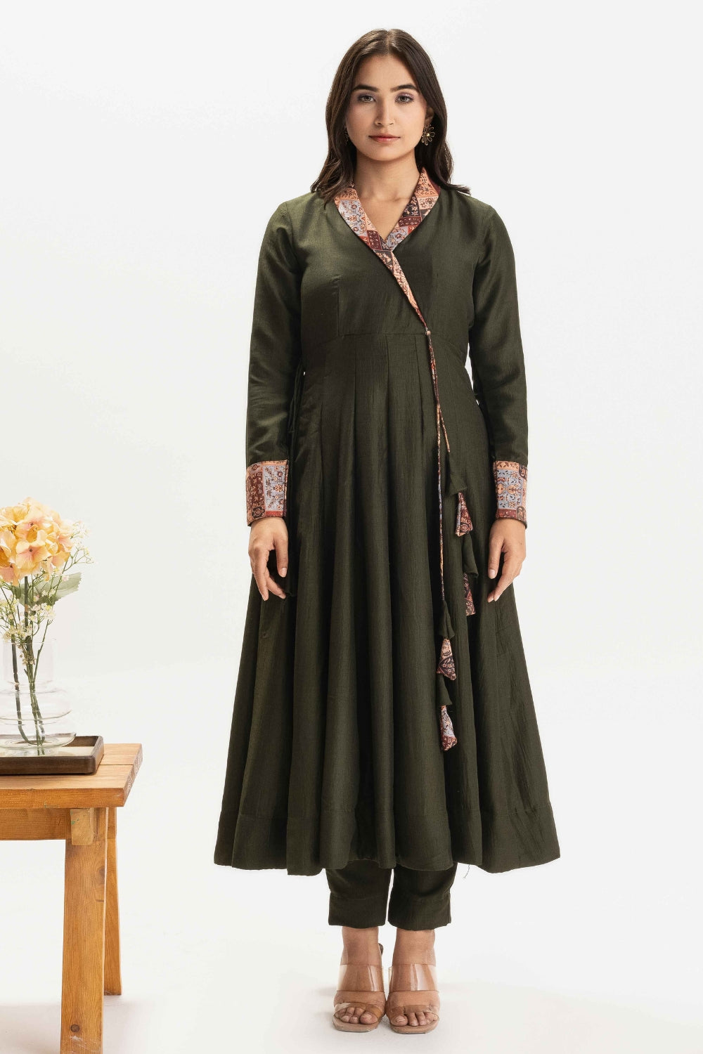 DARK GREEN - FLARED CHINNON COTTON  ANARKALI (WITHOUT DUPATA)