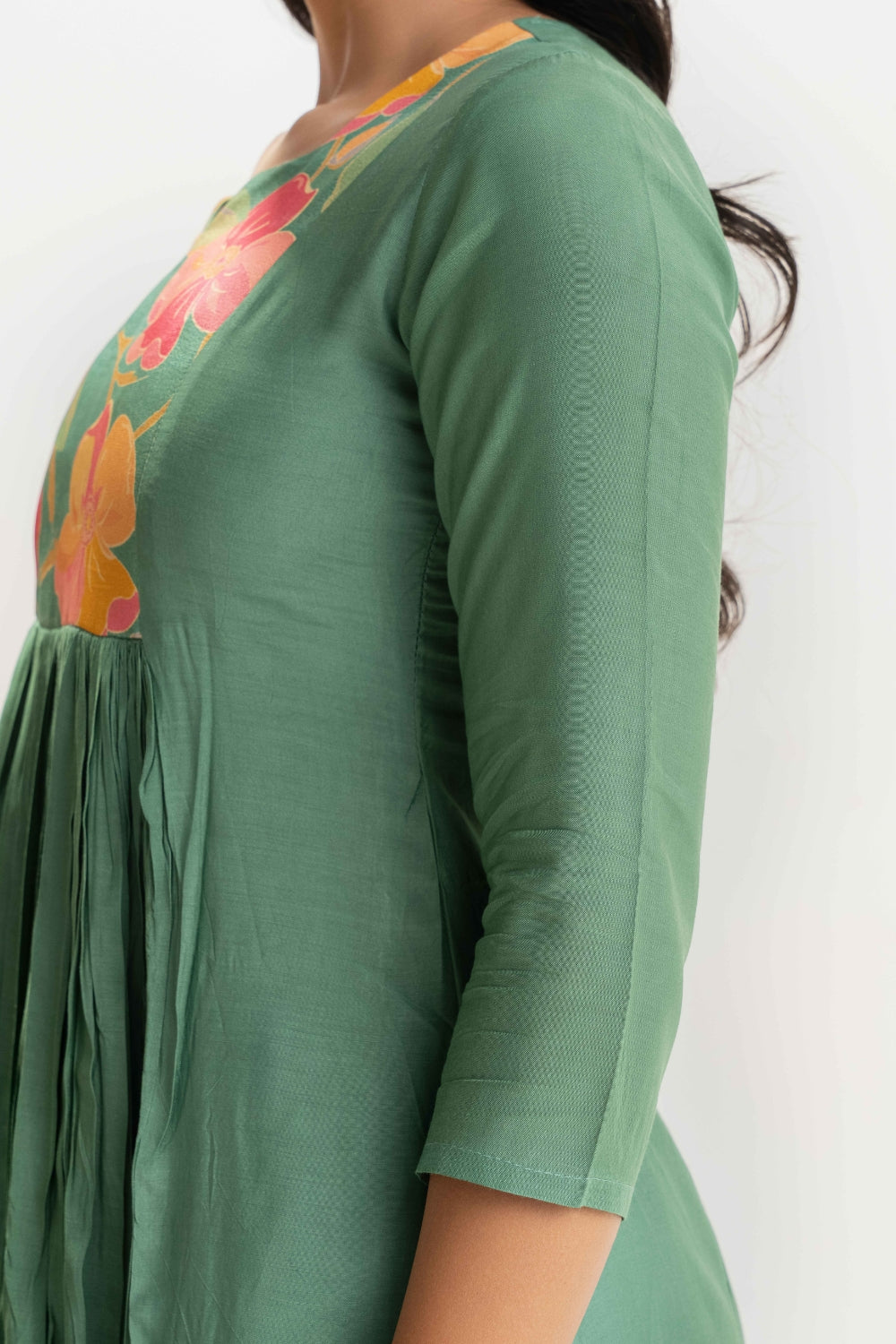 GREEN FLORAL PATCH WORK DELICATE PURE MUSLIN SOFT CO-ORD SET