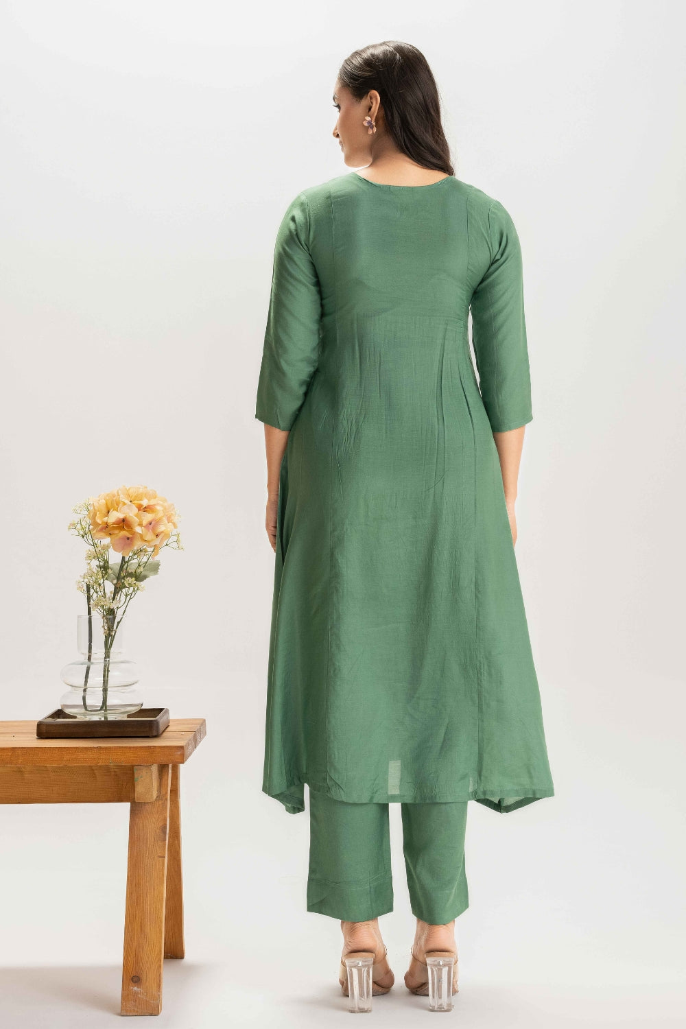 GREEN FLORAL PATCH WORK DELICATE PURE MUSLIN SOFT CO-ORD SET