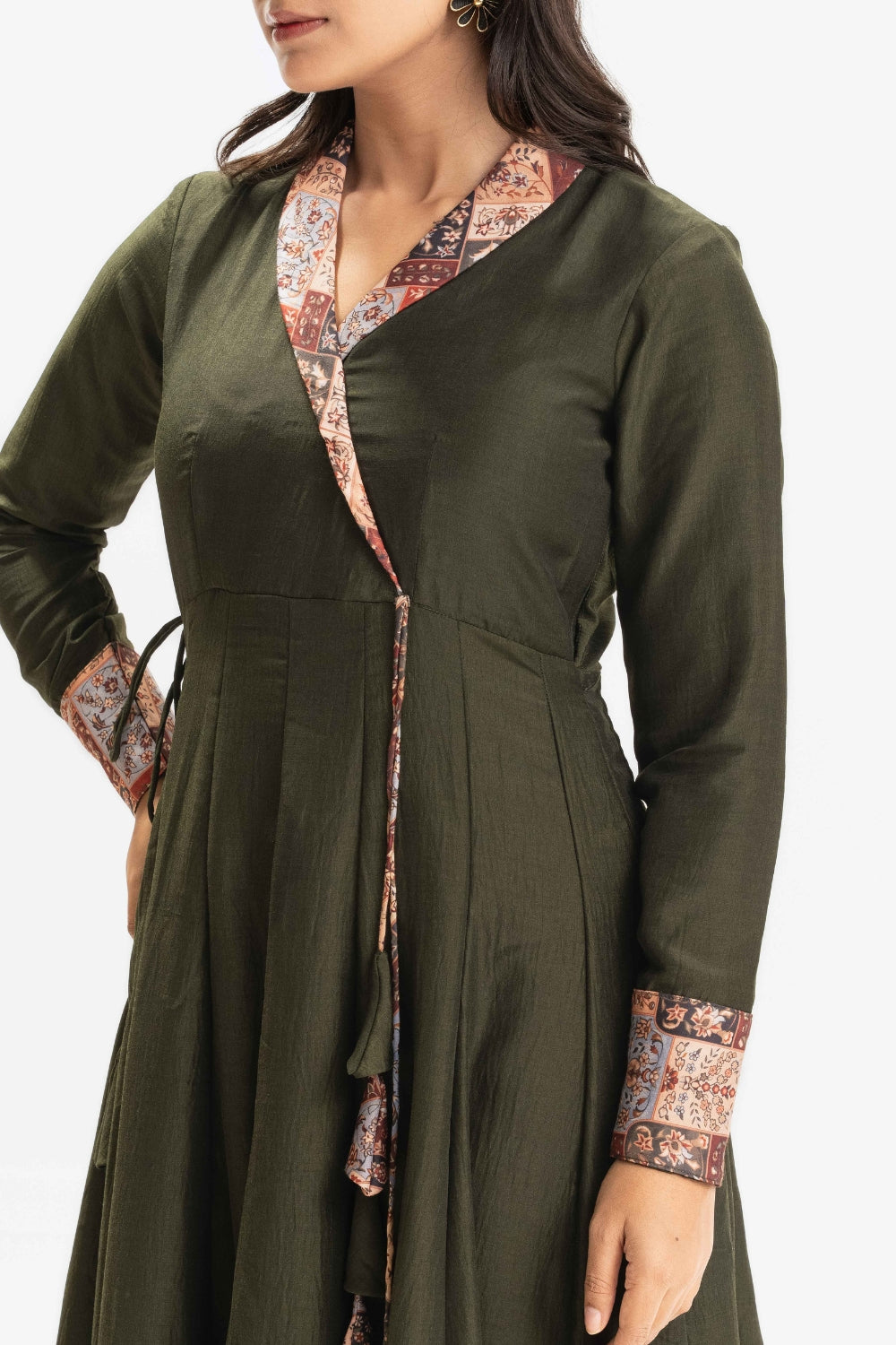 DARK GREEN - FLARED CHINNON COTTON  ANARKALI (WITHOUT DUPATA)