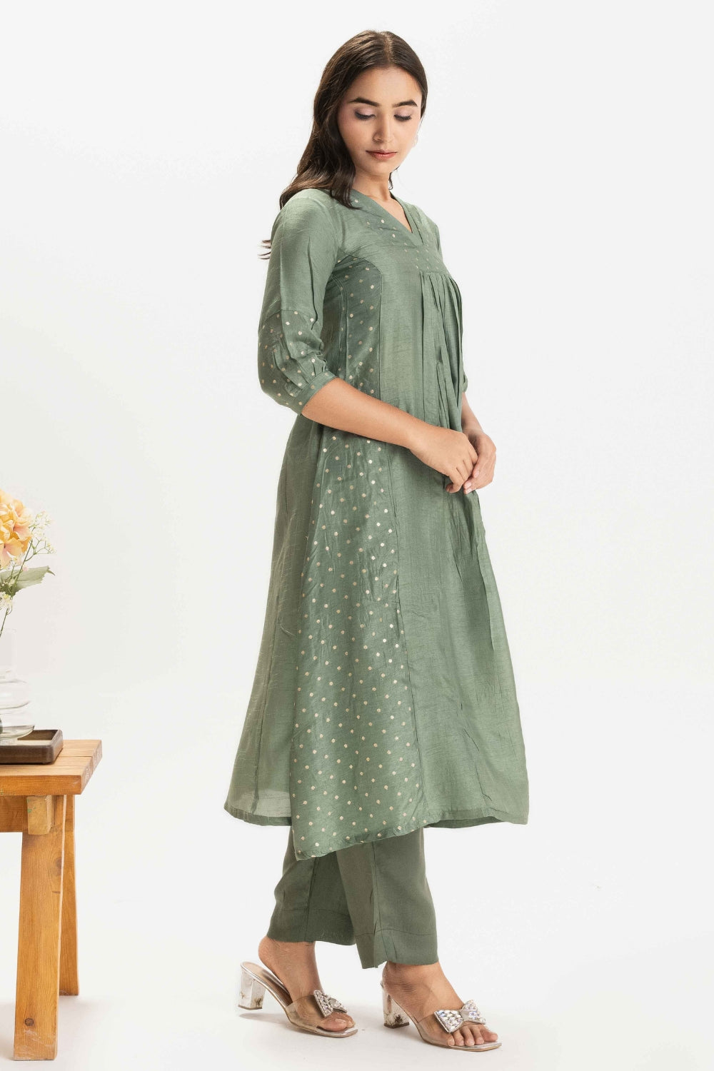 SAGE GREEN DOLA SILK BROCADE WORK CO-ORD SET